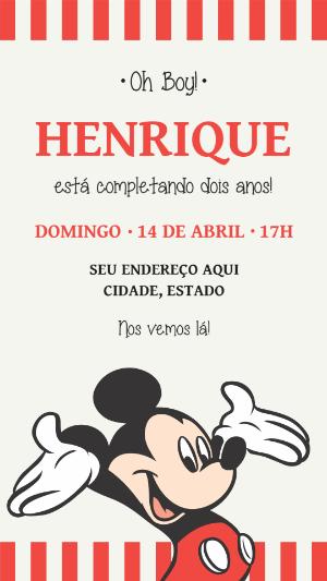 Convite Aniversário Mickey Mouse Vintage para Editar Online