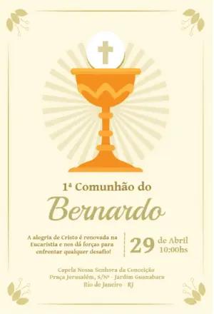 Convite Primeira Comunhão com Cálice Dourado para Editar Online