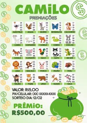 Modelo de Rifa dos Bichos com Prêmios para Editar Online
