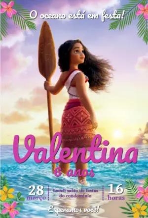 Convite de Aniversário Moana para Editar e Enviar Online