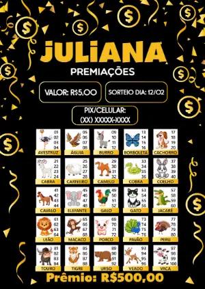 Rifa Jogo do Bicho com Animais Editável para Imprimir