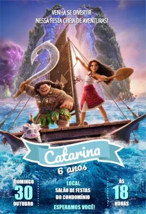 Convite de Aniversário Moana com Personagens para Editar Online
