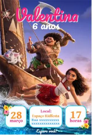 Convite de Aniversário Moana com Personagens para Editar Online