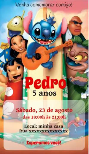 Convite de Aniversário Lilo e Stitch para Editar Online