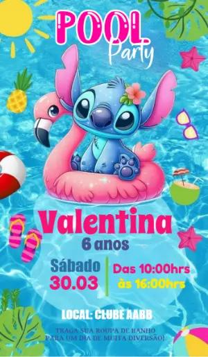 Convite Aniversário Pool Party Stitch para Editar Online