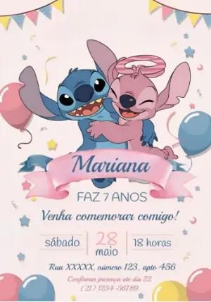 Convite Aniversário Stitch e Angel para Editar Online
