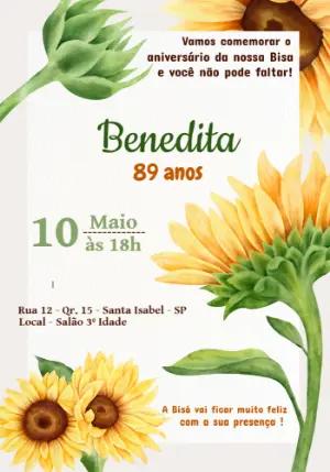 Convite de Aniversário Girassol Aquarela para Editar Online