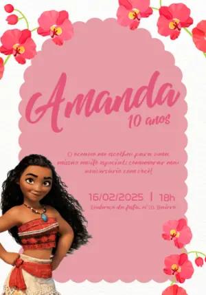 Convite Aniversário Moana com Personagem para Editar Online