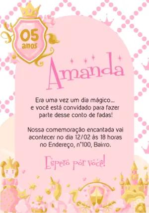 Convite de Aniversário Princesa Conto de Fadas para Editar Online