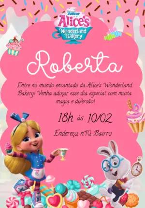 Convite Aniversário Alice's Wonderland Bakery para Editar Online