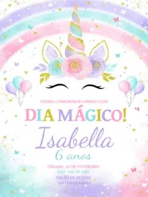 Convite de Aniversário Unicórnio Mágico para Editar Online