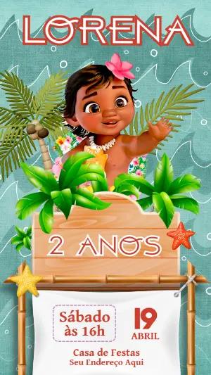 Convite Aniversário Moana Baby para Editar Online