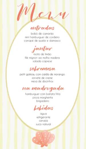 Cardápio de Casamento Concha do Mar para Editar Online