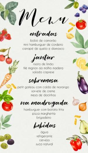 Menu de Casamento Italiano Aquarela para Editar Online