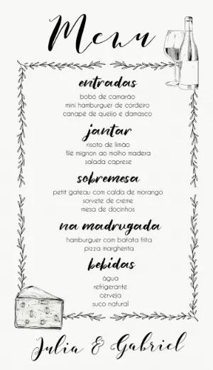 Menu de Casamento Elegante Preto e Branco para Editar Online