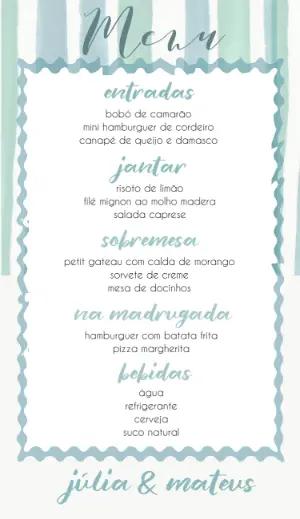 Menu de Casamento Aquarela Listrado para Editar Online