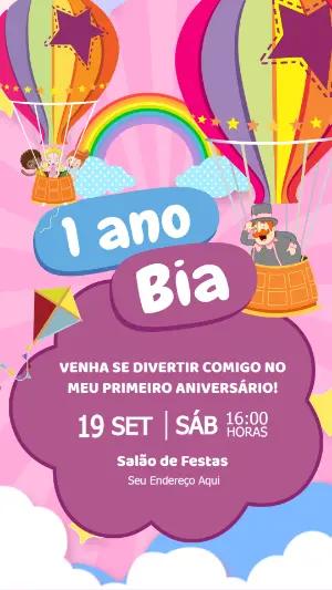 Convite Aniversário Mundo Bita com Balões para Editar