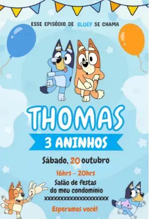 Convite de Aniversário Bluey e Bingo para Editar Online