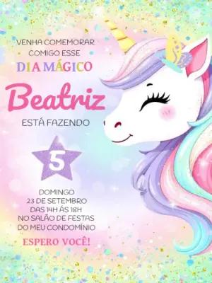 Convite de Aniversário Unicórnio Mágico para Editar Online