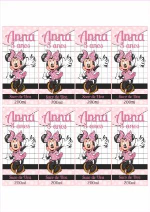 Rótulo Editável para Suco Aniversário Minnie Mouse