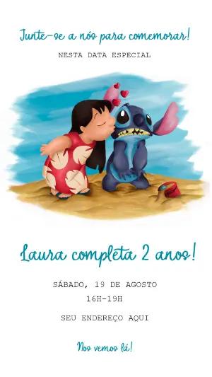 Convite Aniversário Lilo e Stitch para Editar Online