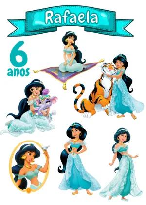 Topo de Bolo Aniversário Jasmine para Editar e Imprimir