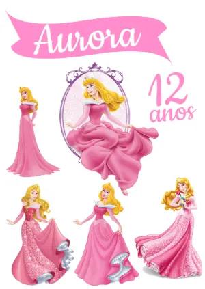 Topo de Bolo Aurora Bela Adormecida para Editar e Imprimir