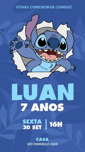 Convite de Aniversário Stitch para Editar Online