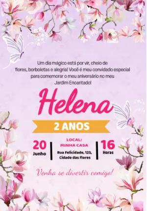 Convite Aniversário Jardim Encantado com Flores para Editar