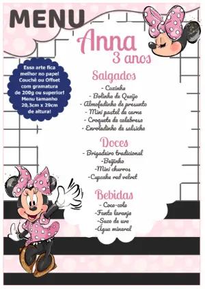 Cardápio de Aniversário Minnie Mouse para Editar Online