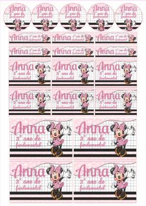 Kit de Etiquetas Escolares Minnie Rosa para Editar Online