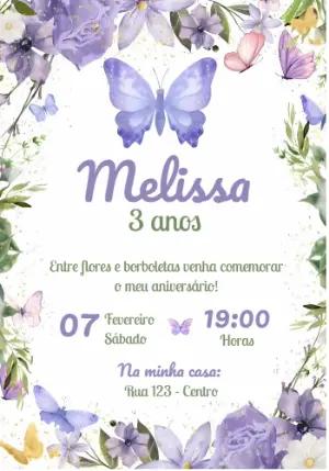 Convite Aniversário Jardim das Borboletas Lilás para Editar