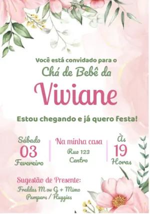 Convite Chá de Bebê Floral Aquarela para Editar Online