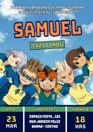 Convite de Aniversário Super Onze Inazuma Eleven para Editar