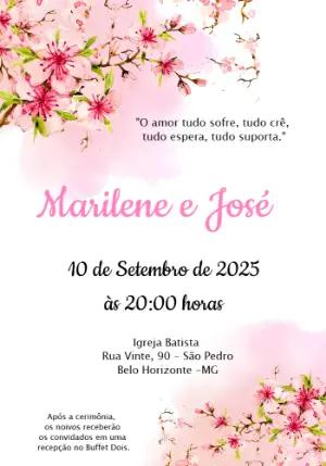 Convite de Casamento Flor de Cerejeira para Editar Online