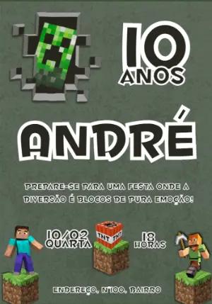 Convite Aniversário Minecraft com Personagens para Editar
