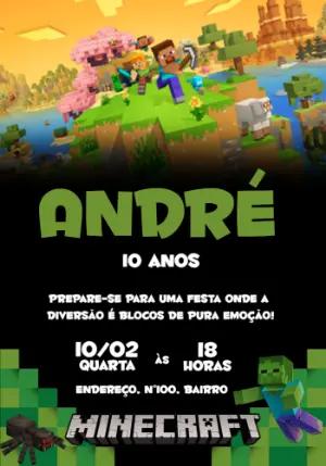 Convite de Aniversário Minecraft com Personagens para Editar