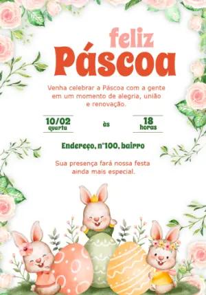 Convite de Páscoa com Coelhinhos Fofos para Editar Online