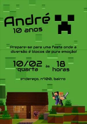 Convite Aniversário Minecraft com Personagens para Editar