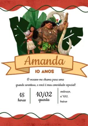 Convite de Aniversário Moana com Personagens para Editar Online