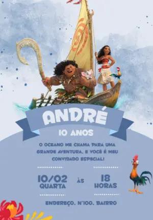 Convite Aniversário Moana com Personagens para Editar Online