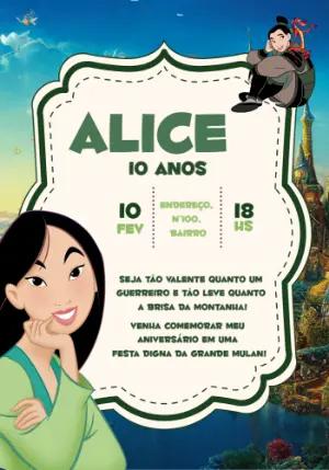 Convite de Aniversário Mulan para Editar Online