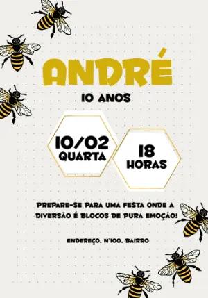 Convite de Aniversário Abelha com Favo de Mel para Editar