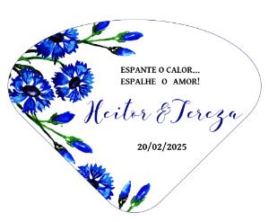 Leque de Casamento Floral Azul para Editar e Imprimir