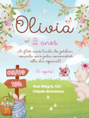 Convite Aniversário Jardim da Coelhinha para Editar Online