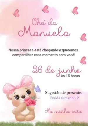 Convite Chá de Fraldas Ursinha e Borboletas para Editar Online