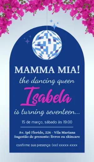 Convite de Aniversário Mamma Mia Dancing Queen para Editar
