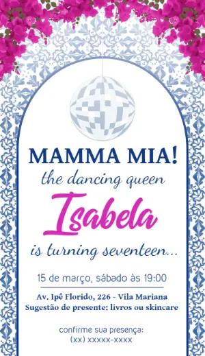 Convite Aniversário Mamma Mia Dancing Queen para Editar