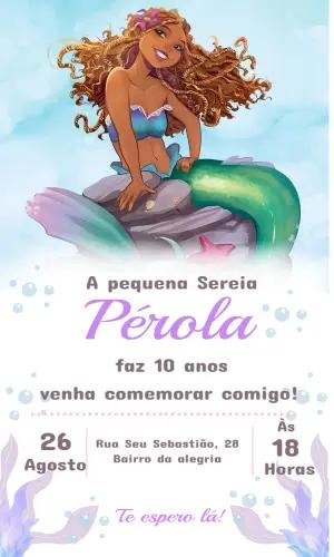 Convite Aniversário Pequena Sereia para Editar Online