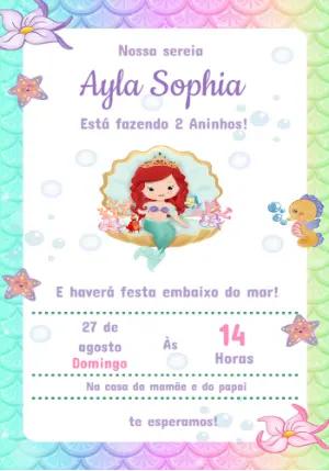 Convite de Aniversário Pequena Sereia Ariel para Editar Online